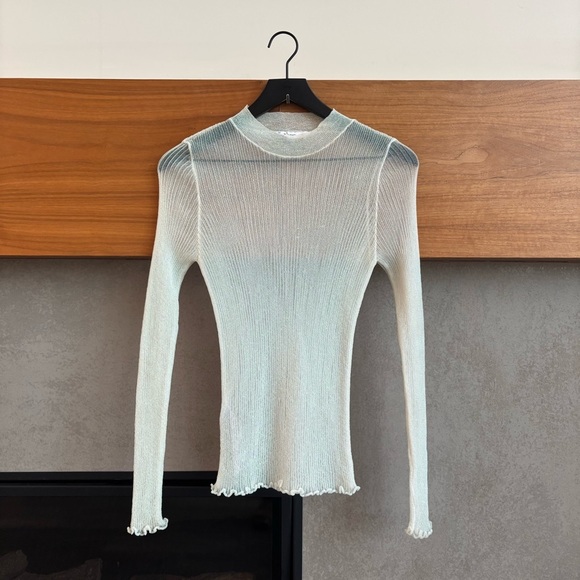 Mango Tops - NWOT Mango White Iredescent Rainbow Metallic Mesh Long Sleeve Shirt, Size M